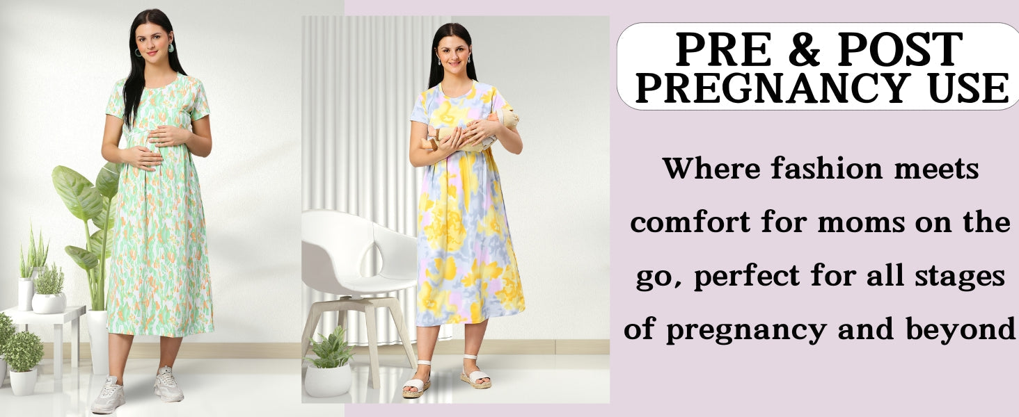 Women's Pure Cotton Maternity Gown/Maternity wear/Feeding 3 pieces