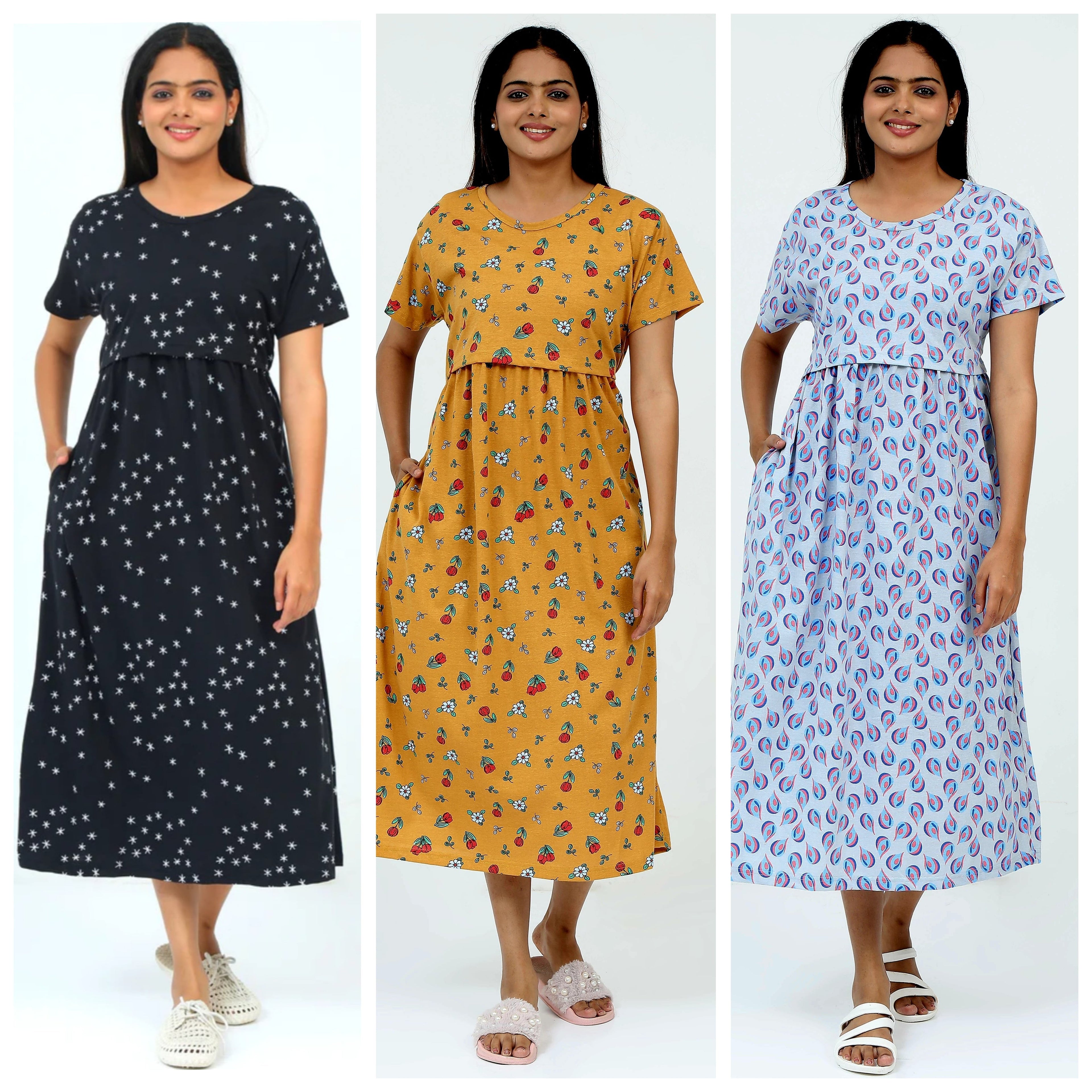 Women's Pure Cotton Maternity Gown/Maternity wear/Feeding 3 pieces