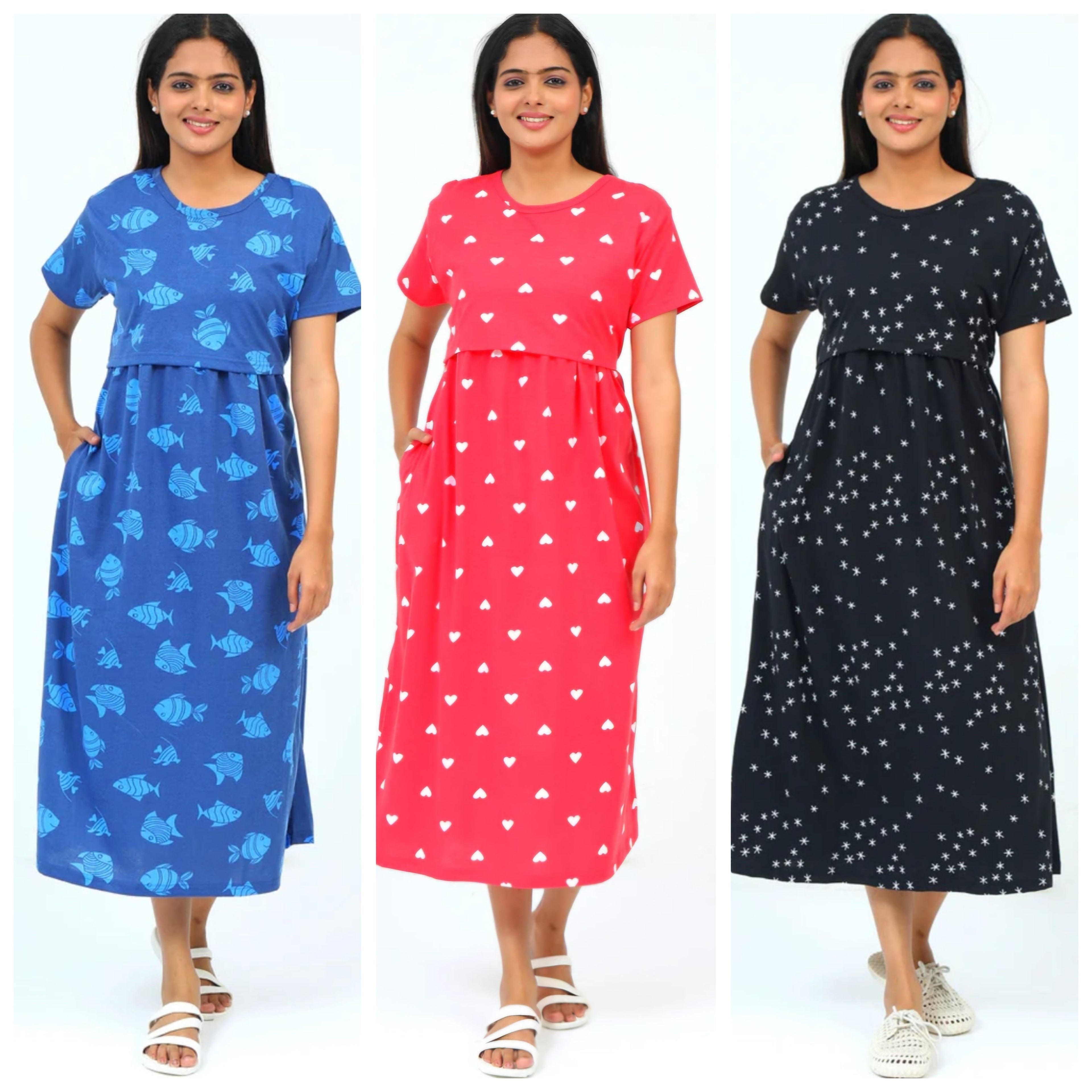 Women's Pure Cotton Maternity Gown/Maternity wear/Feeding 3 pieces