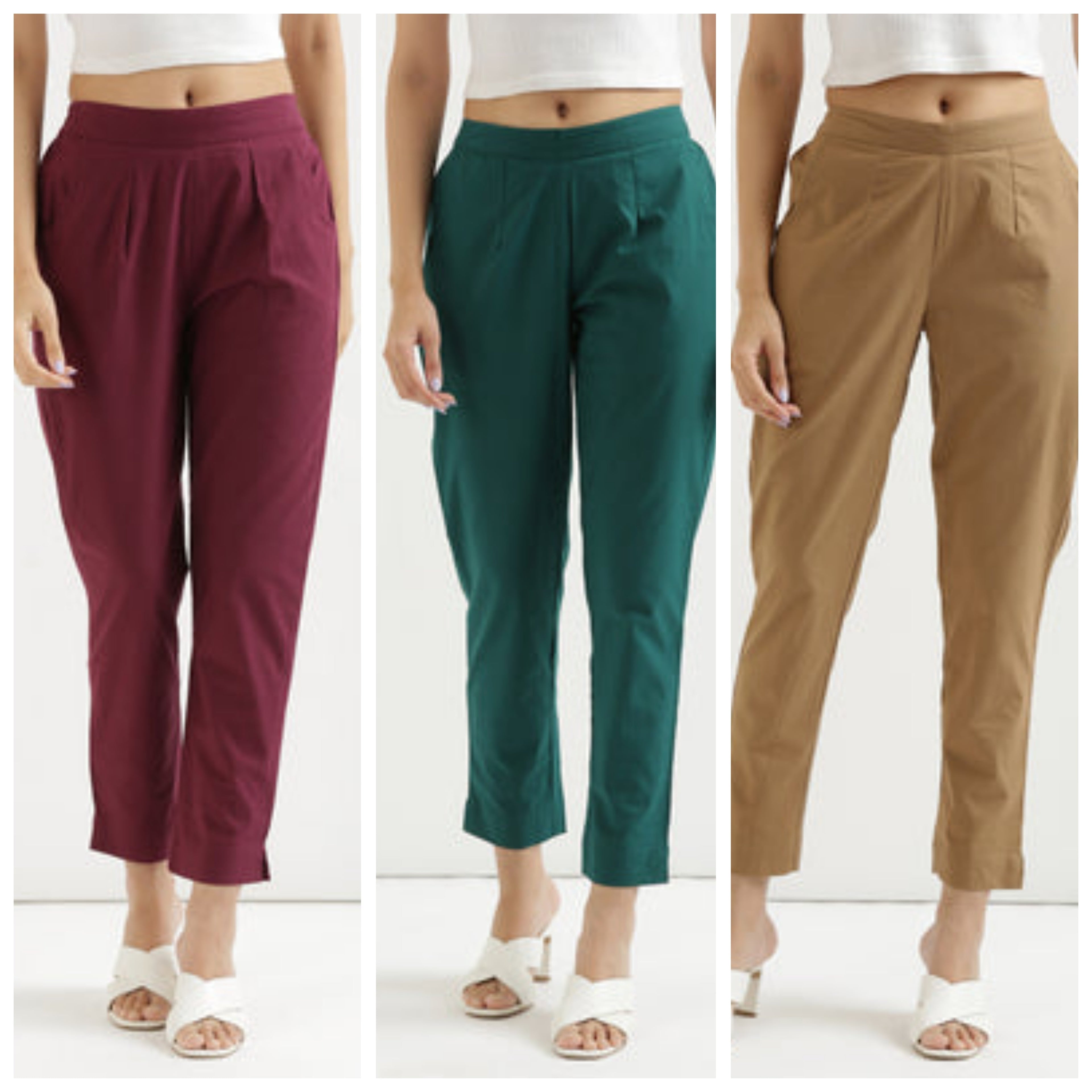 Women Cotton Pant Elasticated Waist Regular Slim Fit Trouser, Pocket Pants for Office School Formal Casual Daily Use (Copy) (Copy)