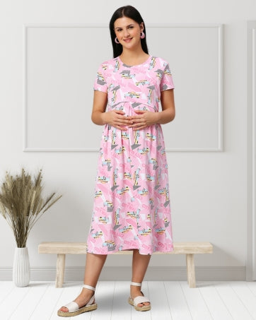 Women's Pure Cotton Maternity Gown/Maternity wear/Feeding 3 pieces
